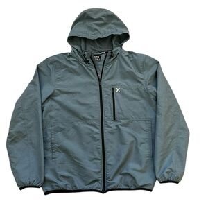 Hurley Ripstop Jacket Blue Full Zip Hooded Windbreaker Mesh Lining Pockets Large